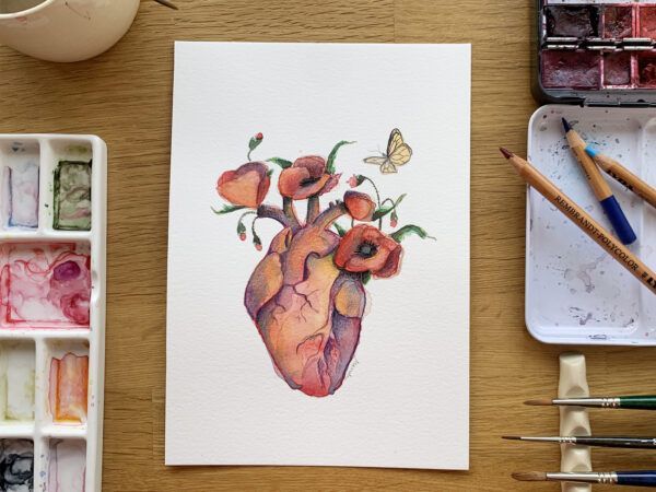 Acuarela corazón (técnica mixta)