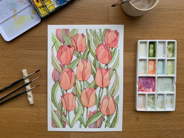 Acuarela original tulipanes